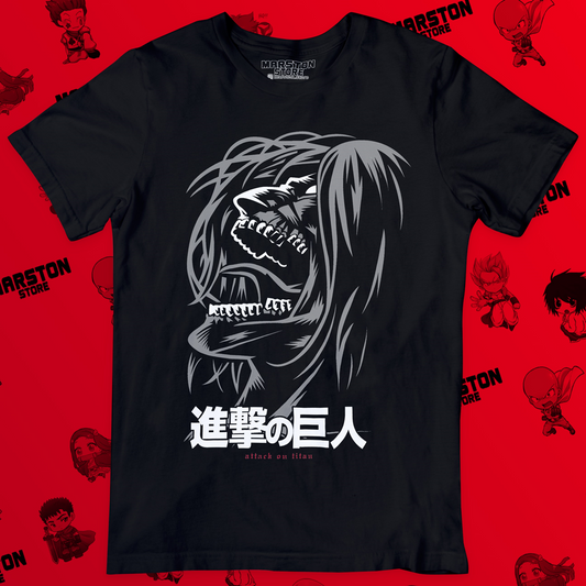 Polera negra Shingeki no Kyojin con diseño de Eren Jaeger