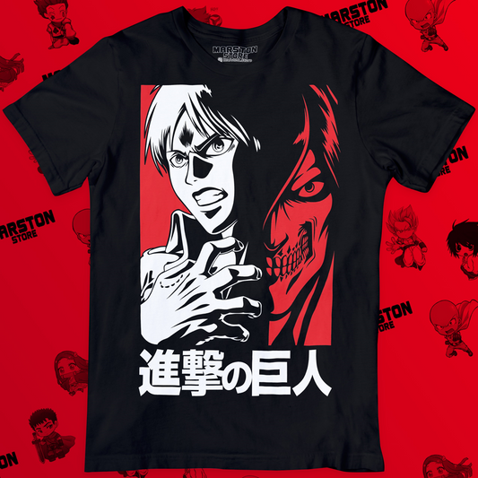 Polera negra Shingeki no Kyojin con diseño de Eren Jaeger