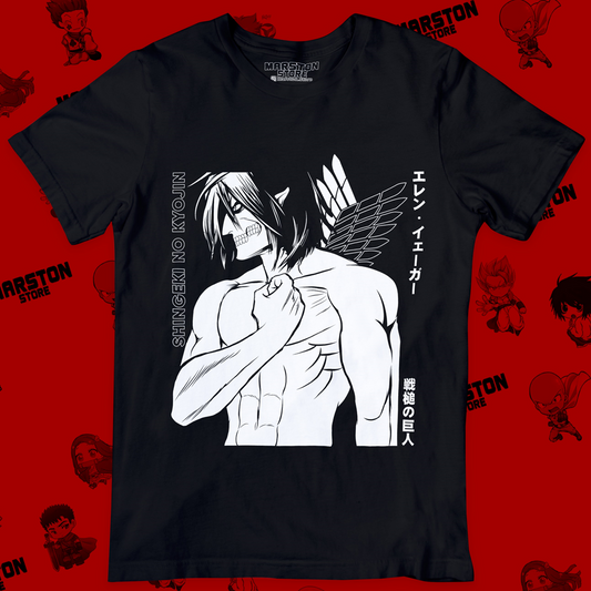 Polera negra Shingeki no Kyojin con diseño de Eren Jaeger