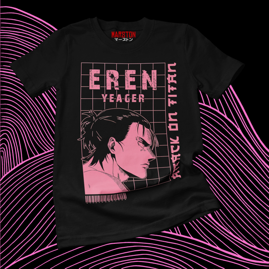Polera negra Shingeki no Kyojin con diseño de Eren Jaeger