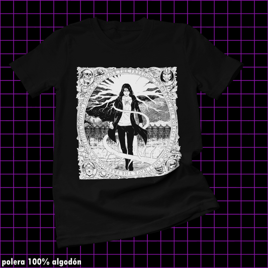 Polera negra Shingeki no Kyojin con diseño de Eren Jaeger