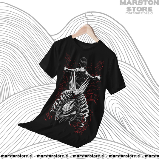 Polera negra Shingeki no Kyojin con diseño de Eren Jaeger