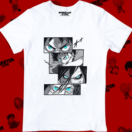 Polera blanca Shingeki no Kyojin con Eren Jaeger y el Titán de Ataque
