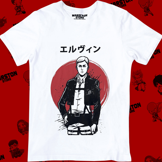 Polera blanca Shingeki no Kyojin con diseño de Erwin Smith