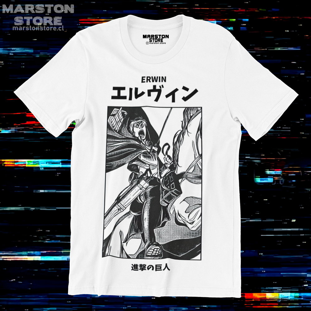 Polera blanca Shingeki no Kyojin con diseño de Erwin Smith