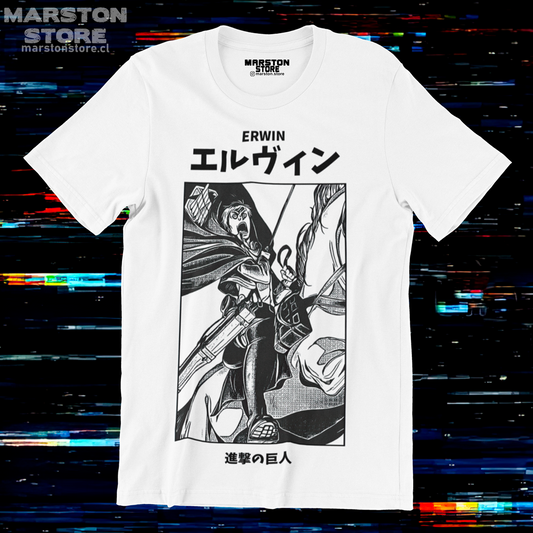 Polera blanca Shingeki no Kyojin con diseño de Erwin Smith