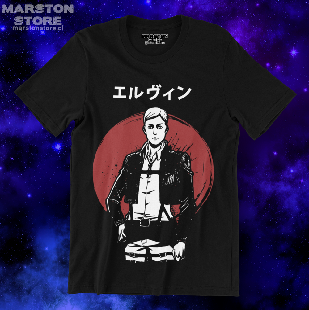 Polera negra Shingeki no Kyojin con diseño de Erwin Smith