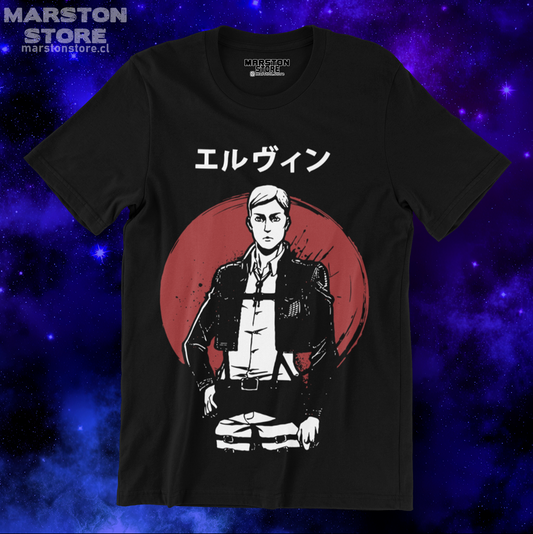 Polera negra Shingeki no Kyojin con diseño de Erwin Smith
