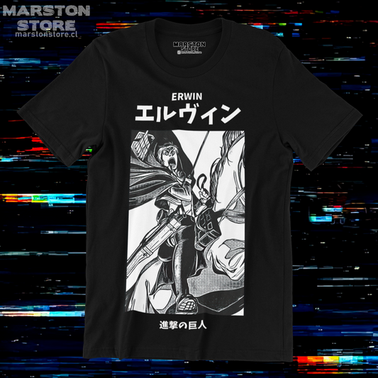 Polera negra Shingeki no Kyojin con diseño de Erwin Smith
