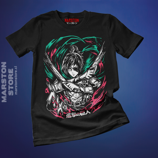 Polera negra Shingeki no Kyojin con diseño de Hange Zoë