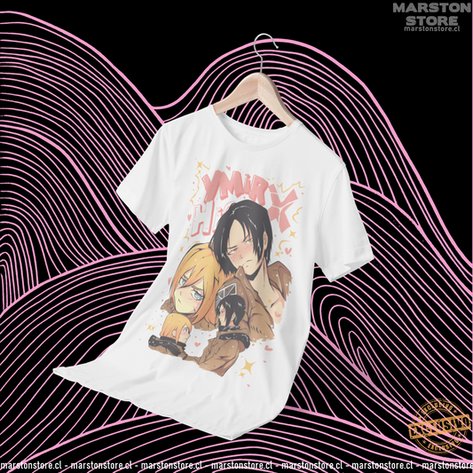 Polera blanca Shingeki no Kyojin con Historia Reiss y Ymir