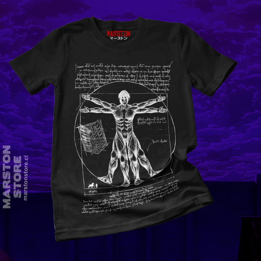 Polera negra Shingeki no Kyojin con diseño Hombre de Vitruvio Titán