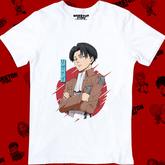 Polera blanca Shingeki no Kyojin con diseño de Levi Ackerman