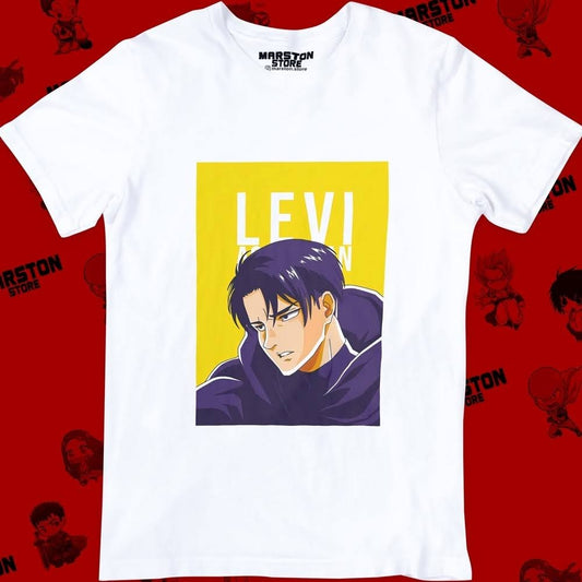 Polera blanca Shingeki no Kyojin con diseño de Levi Ackerman