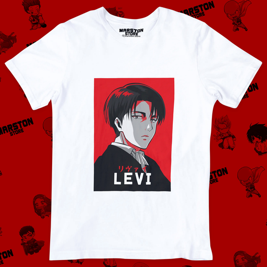 Polera blanca Shingeki no Kyojin con diseño de Levi Ackerman