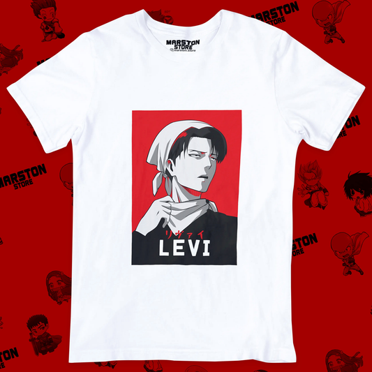 Polera blanca Shingeki no Kyojin con diseño de Levi Ackerman