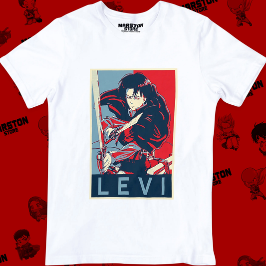 Polera blanca Shingeki no Kyojin con diseño de Levi Ackerman