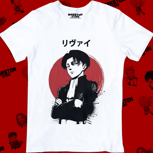 Polera blanca Shingeki no Kyojin con diseño de Levi Ackerman