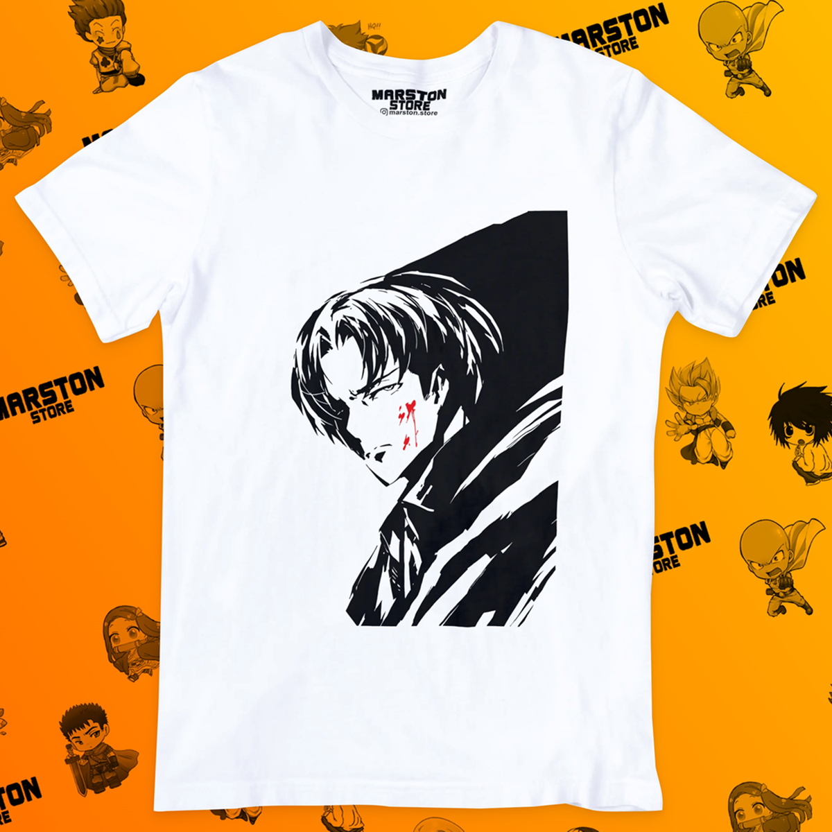 Polera blanca Shingeki no Kyojin con diseño de Levi Ackerman