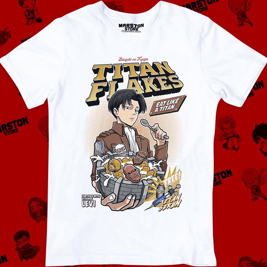 Polera blanca Shingeki no Kyojin con diseño de Levi Ackerman