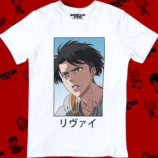 Polera blanca Shingeki no Kyojin con diseño de Levi Ackerman