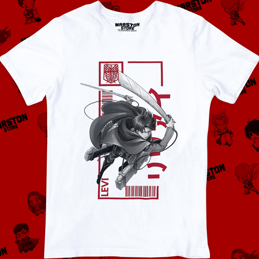 Polera blanca Shingeki no Kyojin con diseño de Levi Ackerman