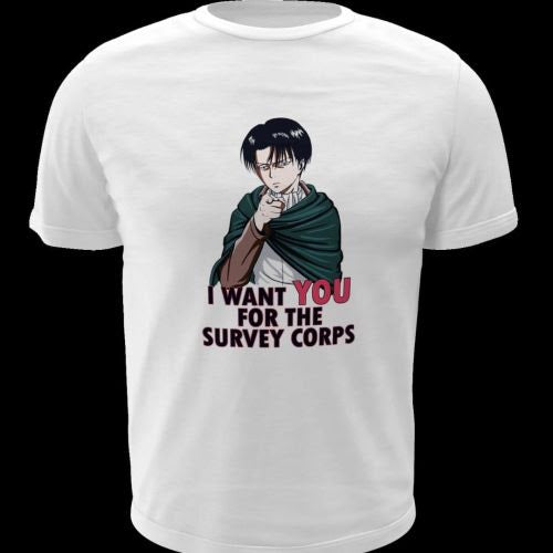 Polera blanca Shingeki no Kyojin con diseño de Levi Ackerman