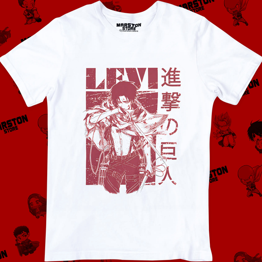 Polera blanca Shingeki no Kyojin con diseño de Levi Ackerman