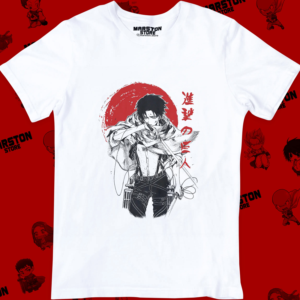 Polera blanca Shingeki no Kyojin con diseño de Levi Ackerman