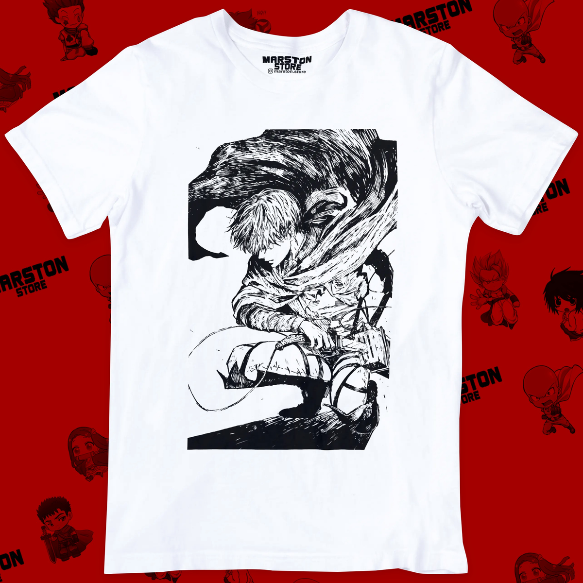 Polera blanca Shingeki no Kyojin con diseño de Levi Ackerman