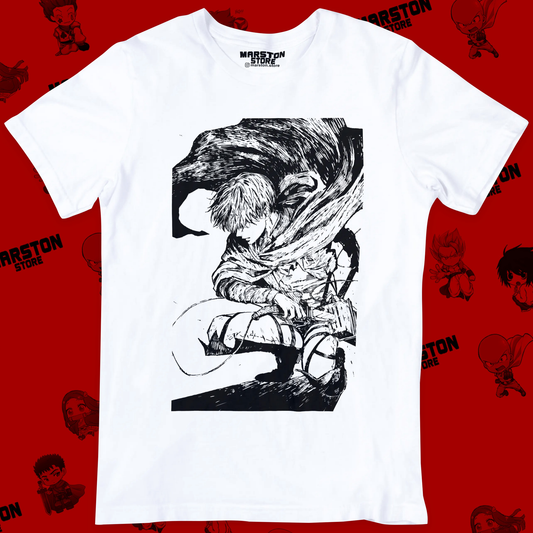 Polera blanca Shingeki no Kyojin con diseño de Levi Ackerman