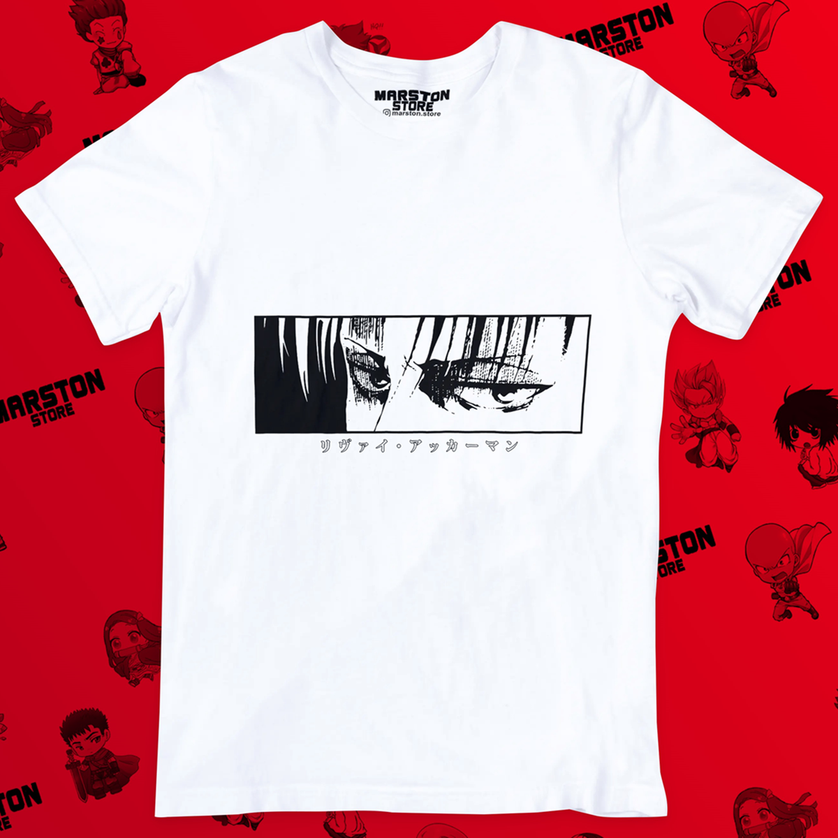 Polera blanca Shingeki no Kyojin con diseño de Levi Ackerman