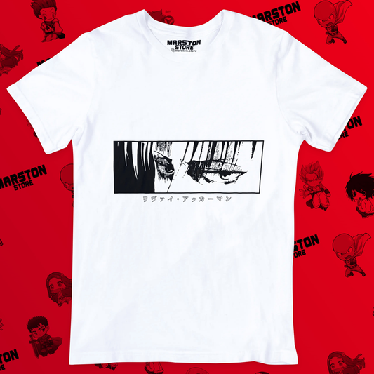 Polera blanca Shingeki no Kyojin con diseño de Levi Ackerman