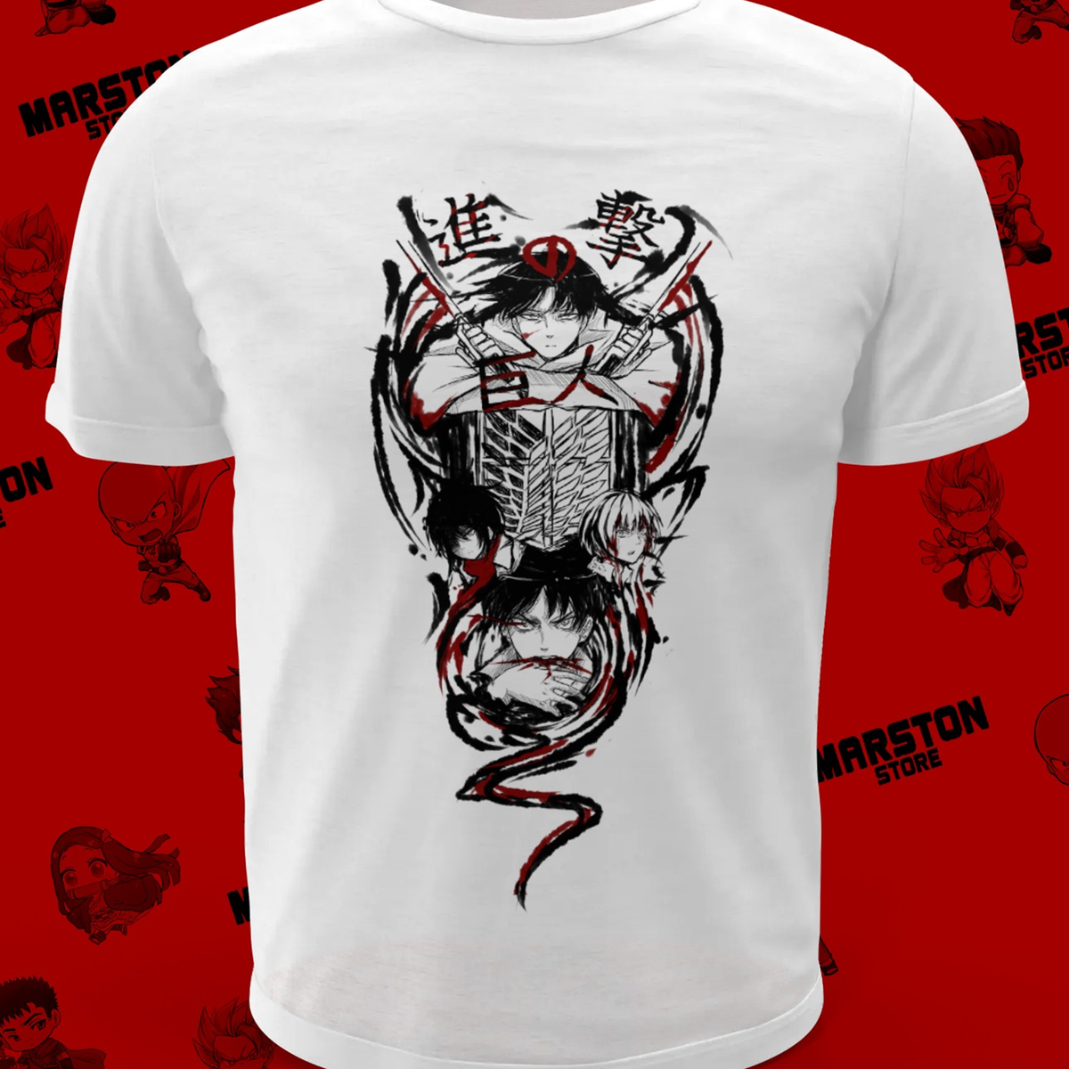 Polera blanca Shingeki no Kyojin con diseño de Levi Ackerman