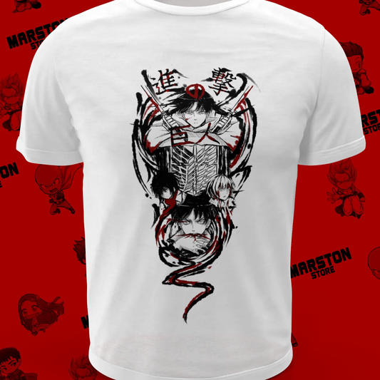 Polera blanca Shingeki no Kyojin con diseño de Levi Ackerman