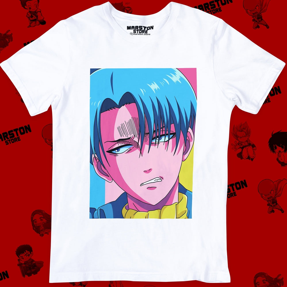 Polera blanca Shingeki no Kyojin con diseño de Levi Ackerman