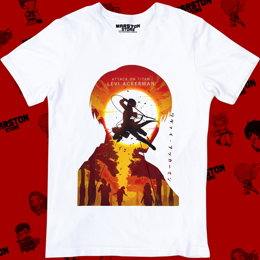 Polera blanca Shingeki no Kyojin con diseño de Levi Ackerman
