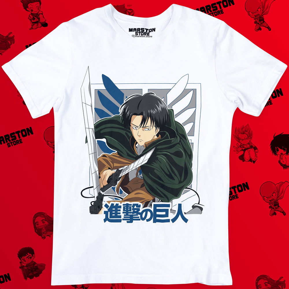 Polera blanca Shingeki no Kyojin con diseño de Levi Ackerman