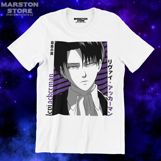 Polera blanca Shingeki no Kyojin con diseño de Levi Ackerman