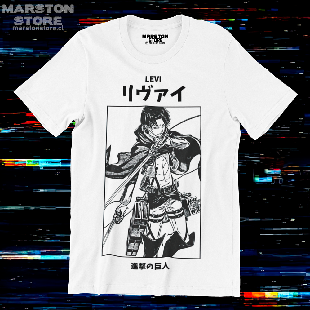 Polera blanca Shingeki no Kyojin con diseño de Levi Ackerman