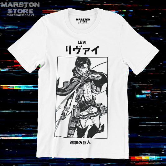 Polera blanca Shingeki no Kyojin con diseño de Levi Ackerman
