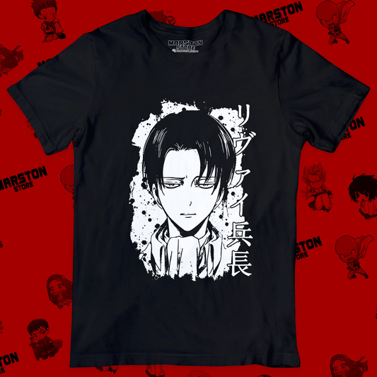 Polera negra Shingeki no Kyojin con diseño de Levi Ackerman