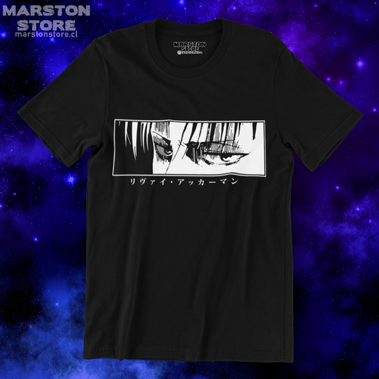 Polera negra Shingeki no Kyojin con diseño de Levi Ackerman