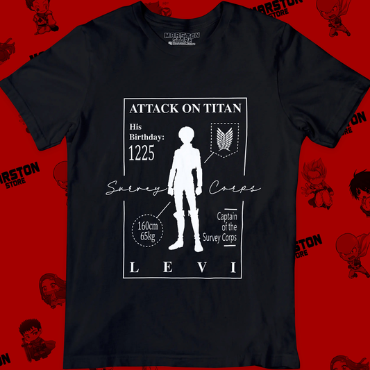 Polera negra Shingeki no Kyojin con diseño de Levi Ackerman