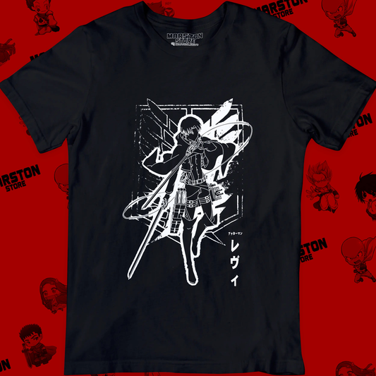 Polera negra Shingeki no Kyojin con diseño de Levi Ackerman