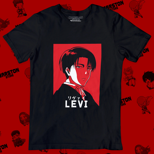 Polera negra Shingeki no Kyojin con diseño de Levi Ackerman
