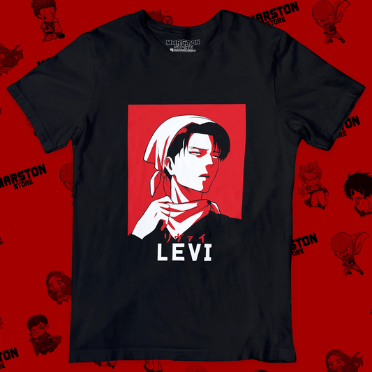 Polera negra Shingeki no Kyojin con diseño de Levi Ackerman