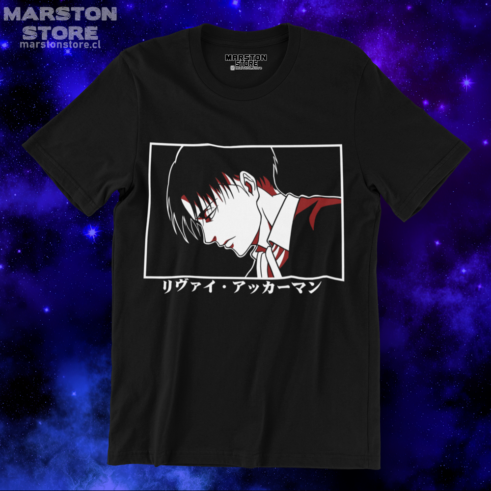 Polera negra Shingeki no Kyojin con diseño de Levi Ackerman