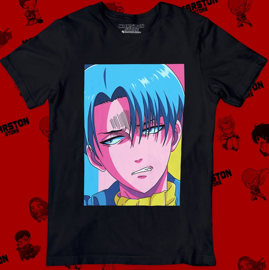 Polera negra Shingeki no Kyojin con diseño de Levi Ackerman