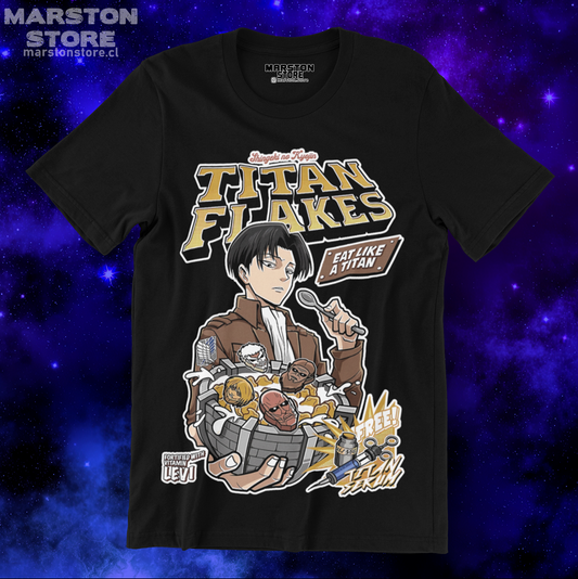 Polera negra Shingeki no Kyojin con diseño de Levi Ackerman